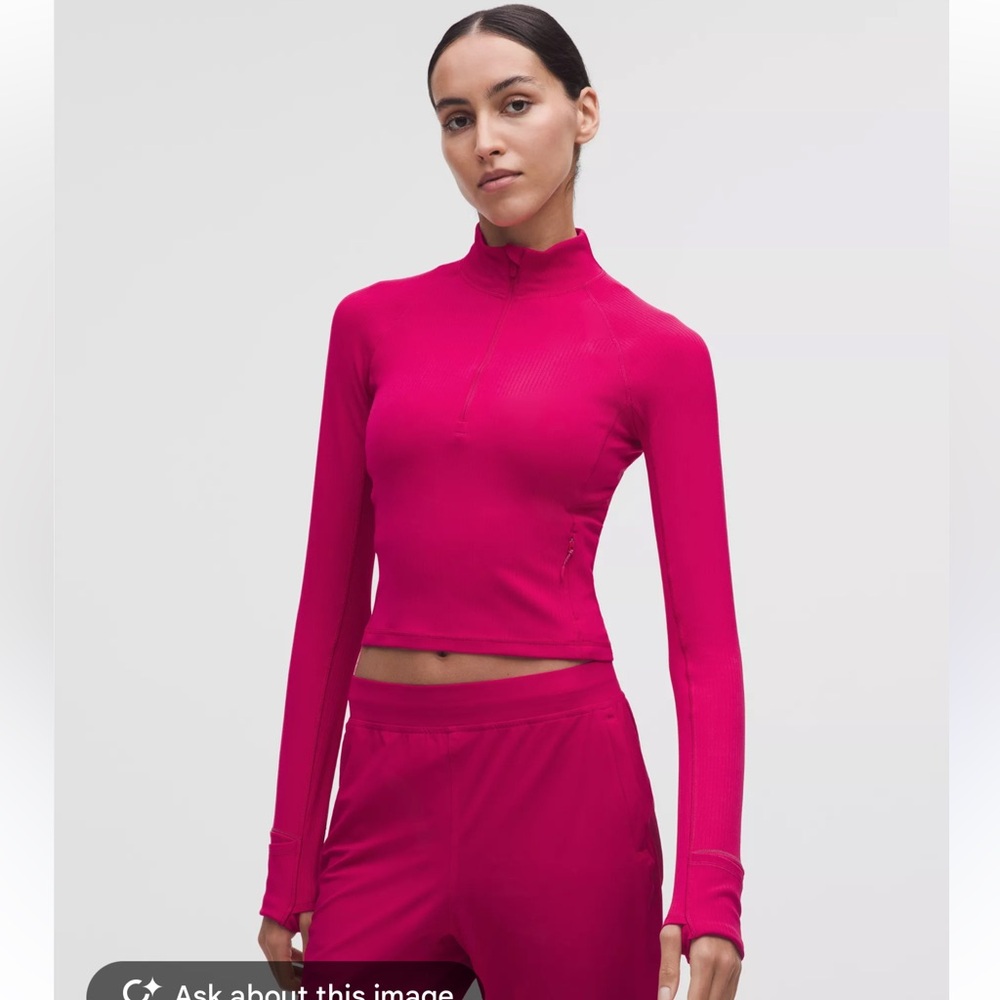 Lululemon Rulu Long-Sleeve Ribbed Half-Zip Crop Top - Hot Pink